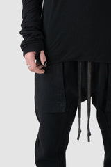 69 by Isaac Sellam - front detail view of Black Unstoppable Double Layered Modal Long Sleeve T-Shirt