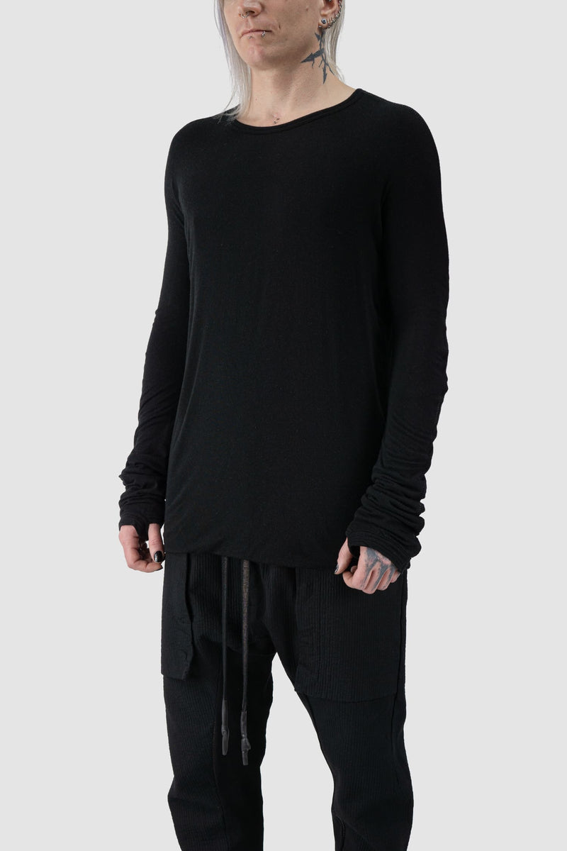 69 by Isaac Sellam - front side view of Black Unstoppable Double Layered Modal Long Sleeve T-Shirt