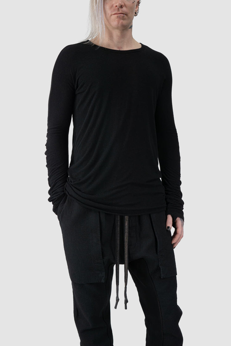 69 by Isaac Sellam - relaxed fit view of Black Unstoppable Double Layered Modal Long Sleeve T-Shirt