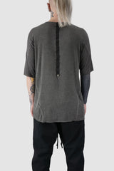 69 by Isaac Sellam - back view of Grey Loose Fit Leather Spine Cold-Dyed Modal T-Shirt