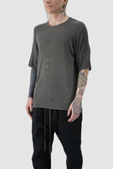 69 by Isaac Sellam - front side view of Grey Loose Fit Leather Spine Cold-Dyed Modal T-Shirt