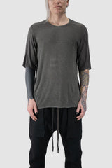 69 by Isaac Sellam - front view of Grey Loose Fit Leather Spine Cold-Dyed Modal T-Shirt