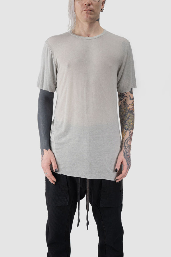 69 by Isaac Sellam - front view of Grey Anatomical Flat Lock Modal Blend T-Shirt