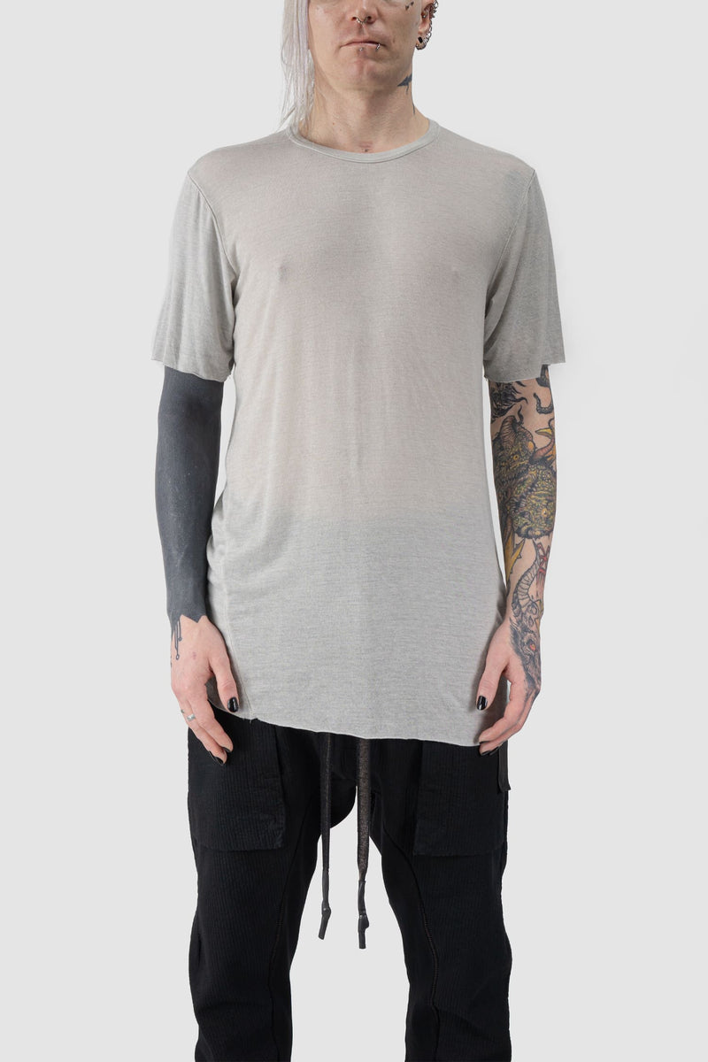 69 by Isaac Sellam - front view of Grey Anatomical Flat Lock Modal Blend T-Shirt