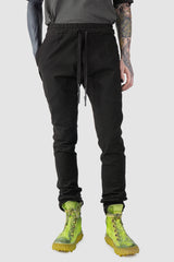 69 by Isaac Sellam - model front relaxed view of Black Fitted Cotton Cargo Trousers