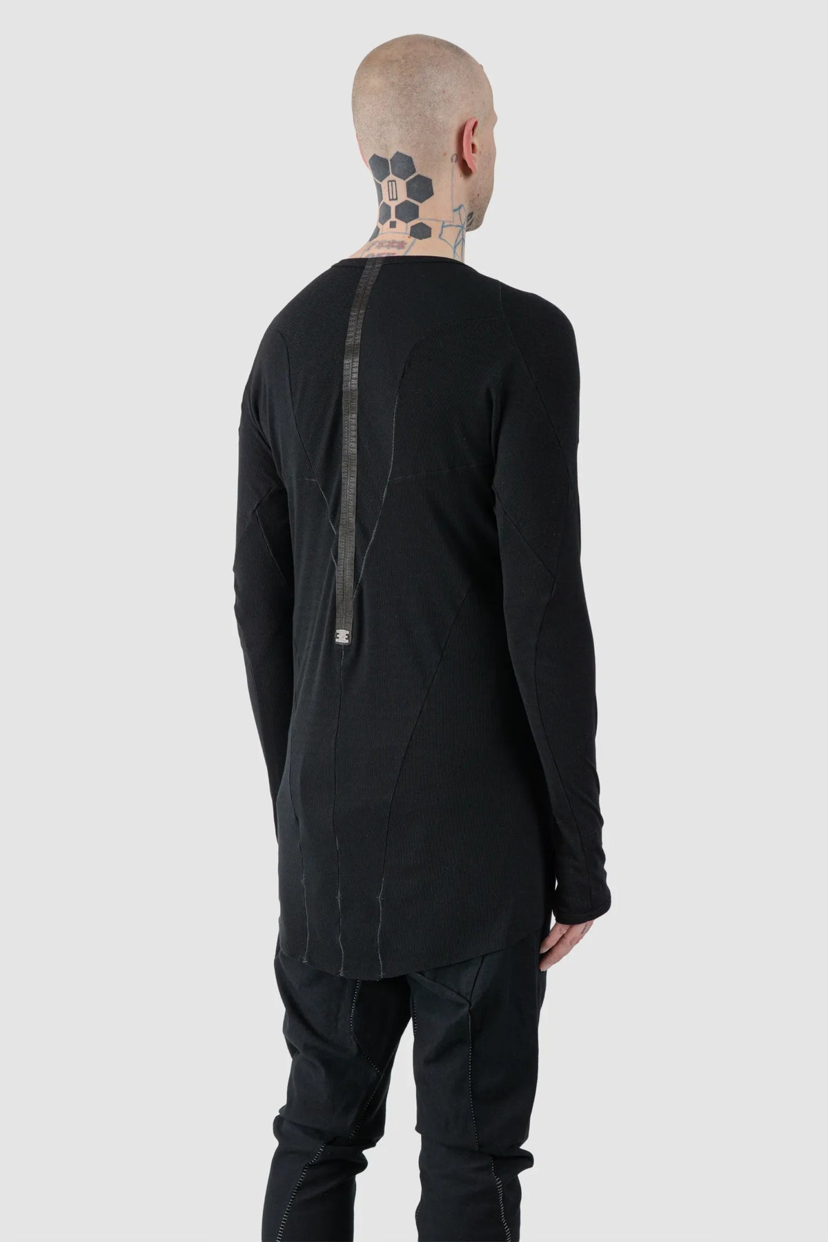 69 by Isaac Sellam - Men's Black Micromodal Rib Long Sleeve - model back side view