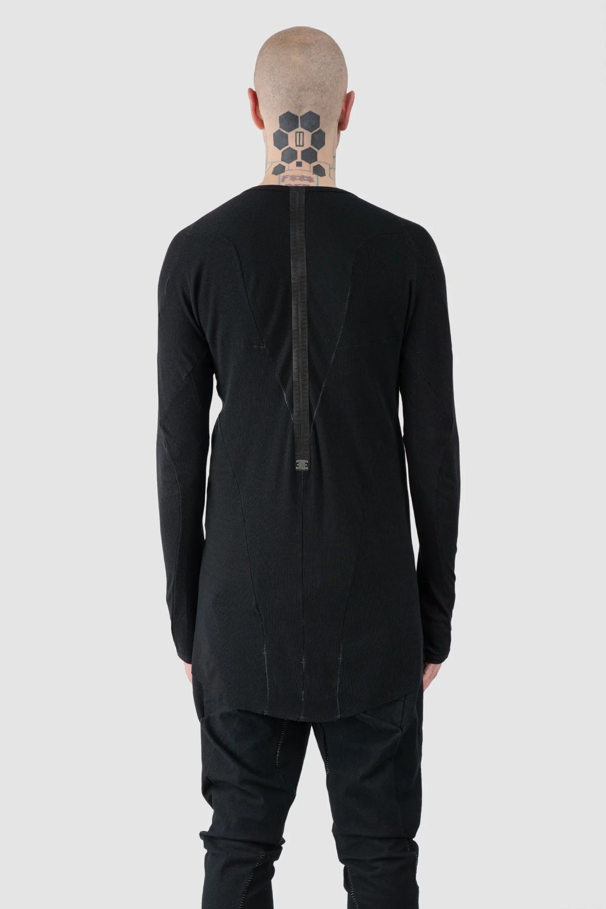 69 by Isaac Sellam - Men's Black Micromodal Rib Long Sleeve - model back view