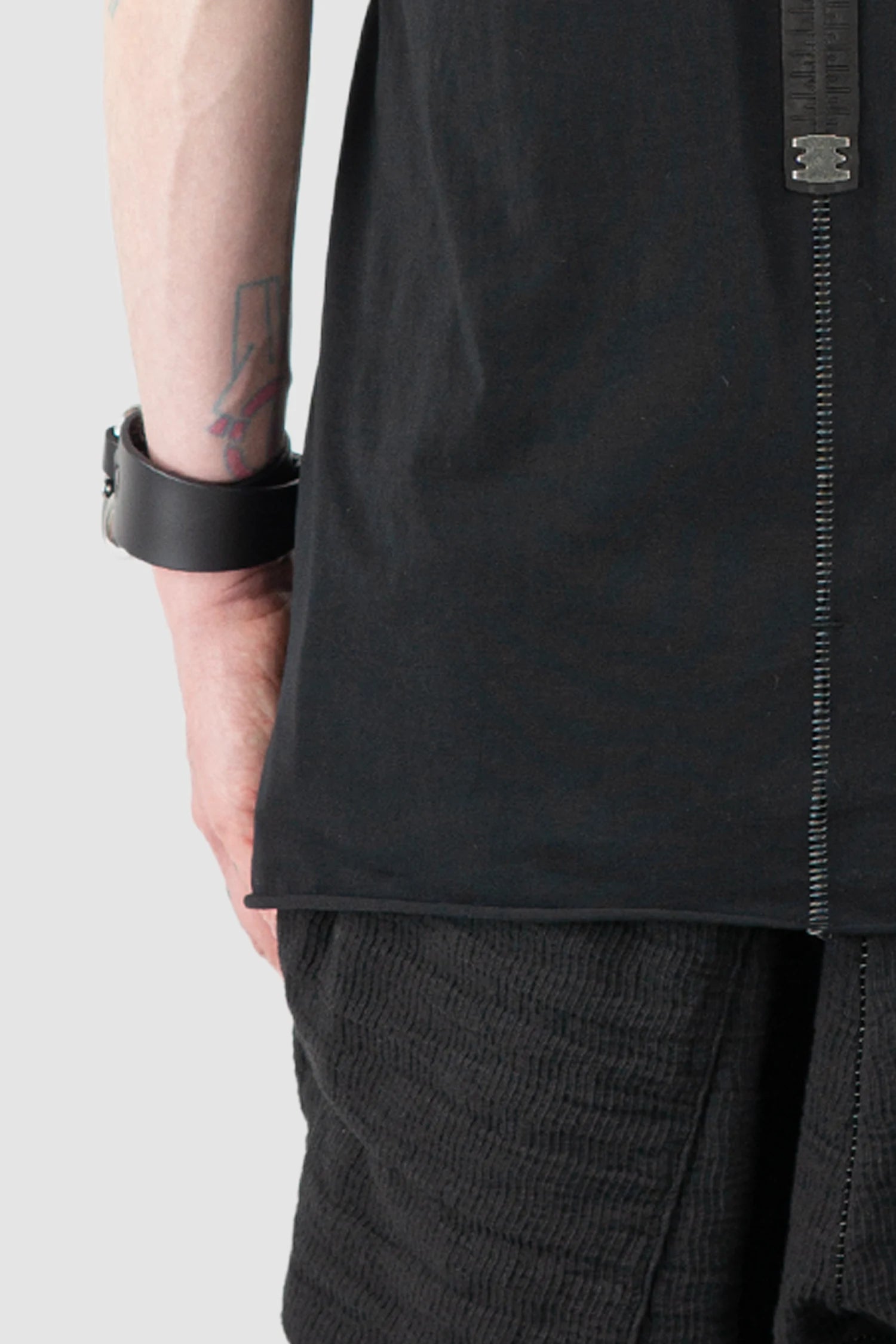 69 by Isaac Sellam - Men’s Black Organic Cotton Jersey Tank Top hem close up view