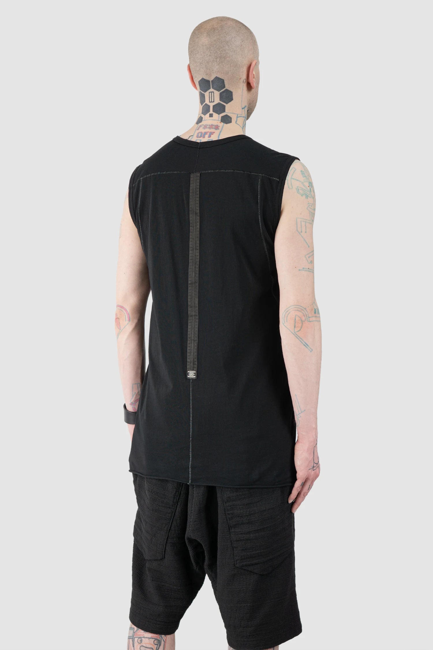 69 by Isaac Sellam - Men’s Black Organic Cotton Jersey Tank Top model back side view