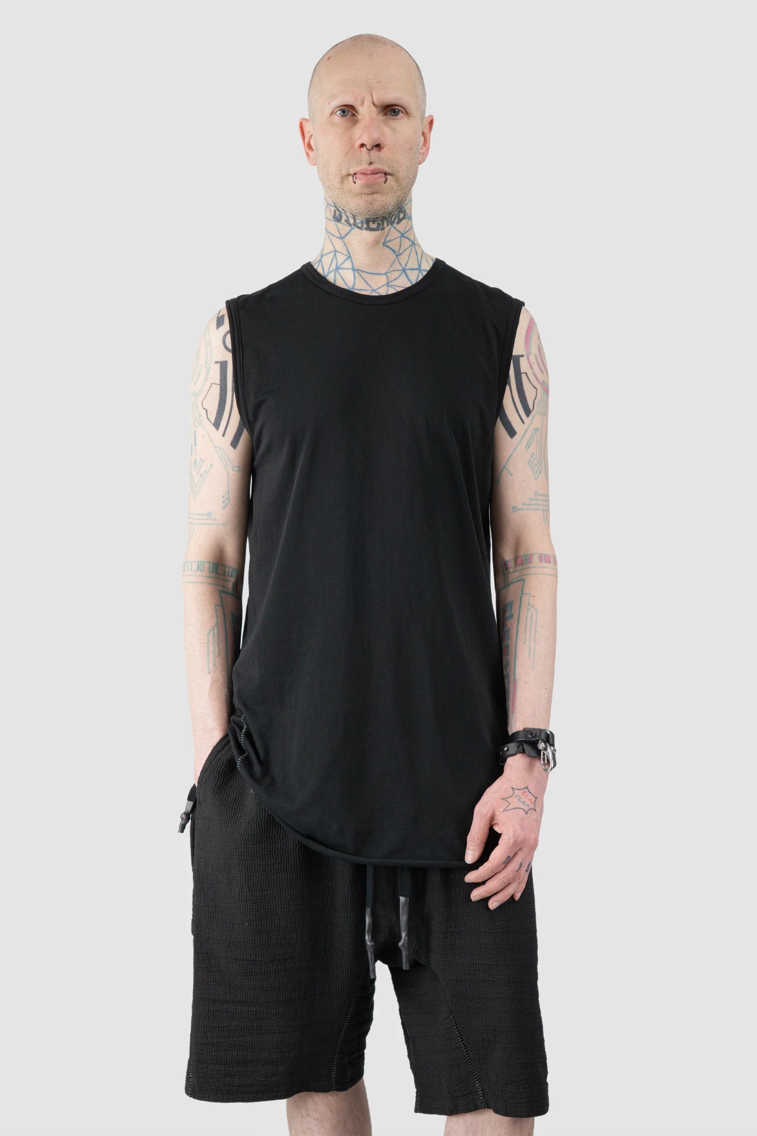 69 by Isaac Sellam - Men’s Black Organic Cotton Jersey Tank Top model relaxed view