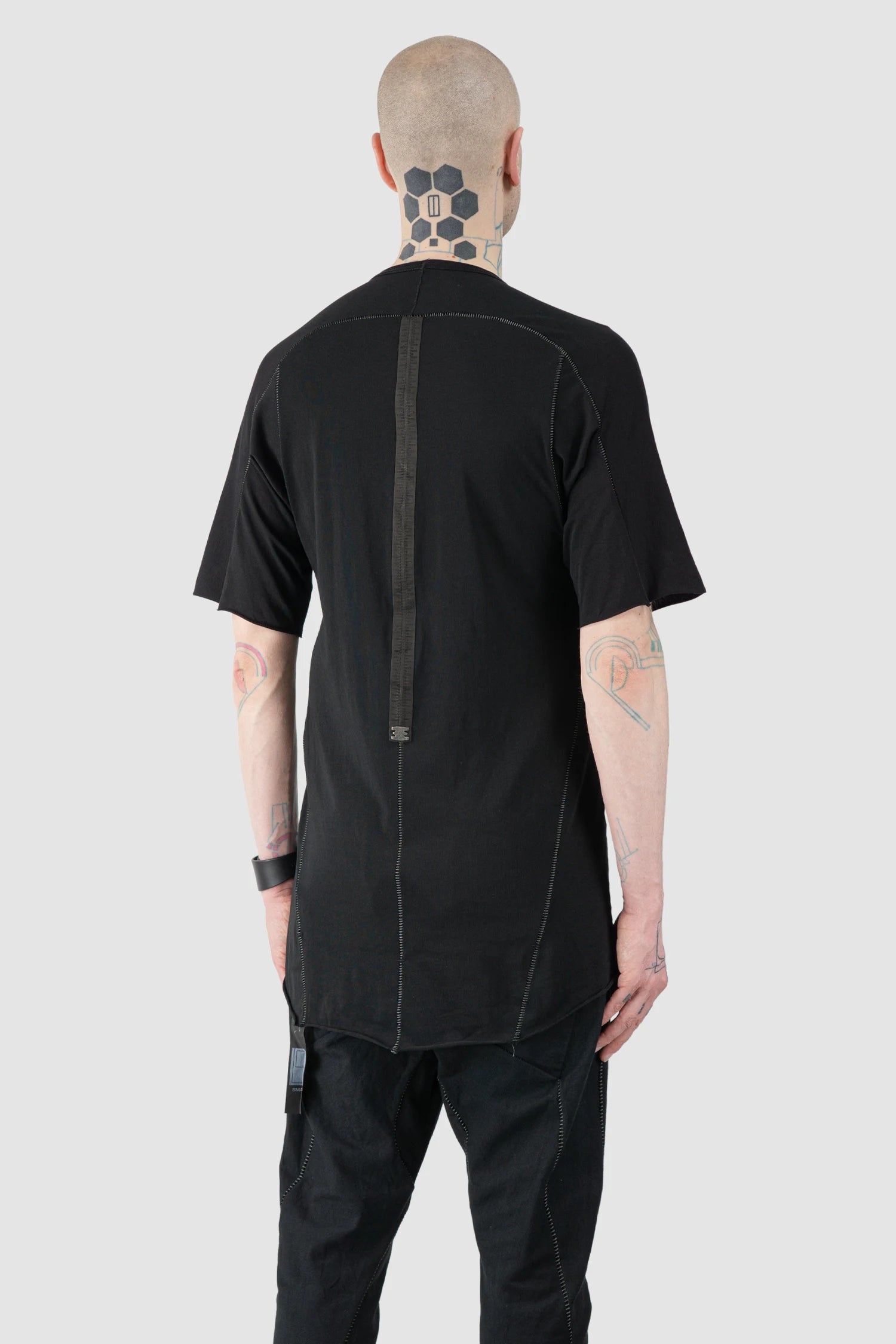 69 by Isaac Sellam - Men’s Black Organic Cotton Raglan T-Shirt model back side view