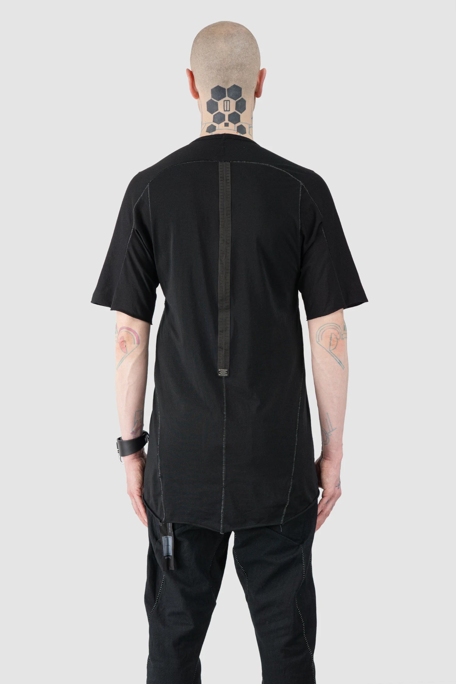 69 by Isaac Sellam - Men’s Black Organic Cotton Raglan T-Shirt model back view