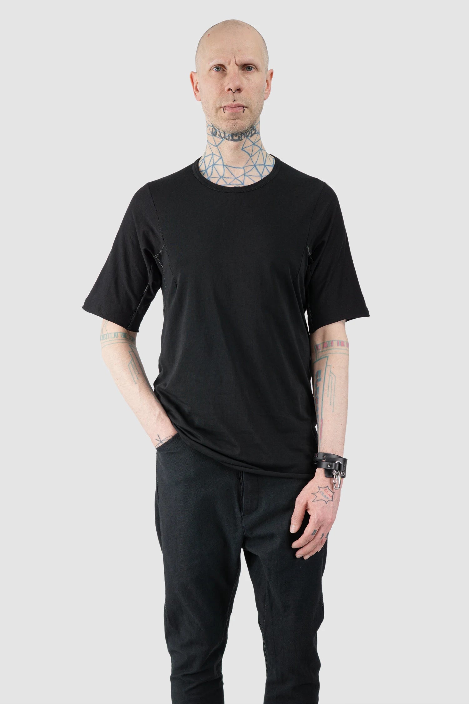 69 by Isaac Sellam - Men’s Black Organic Cotton Raglan T-Shirt model relaxed view