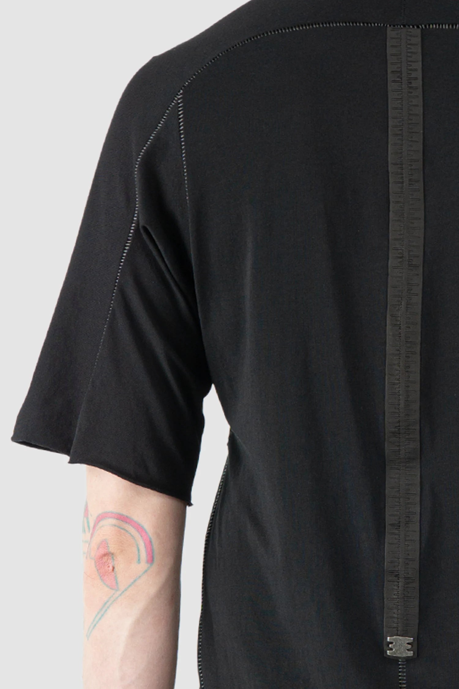 69 by Isaac Sellam - Men’s Black Organic Cotton Raglan T-Shirt shoulder detail view