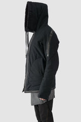 69 by Isaac Sellam - model hooded view of men’s Black Padded Cotton Jacket with Hood