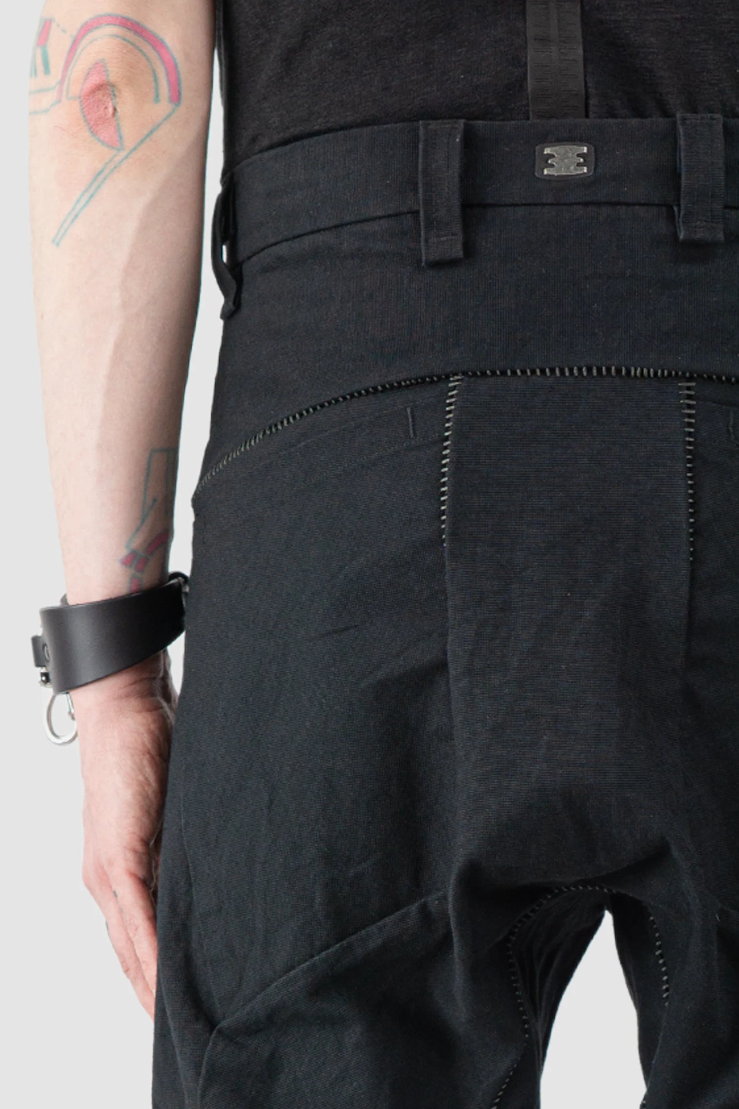 69 by Isaac Sellam - Men’s Black Scar Stitch Cotton Trousers back detail view