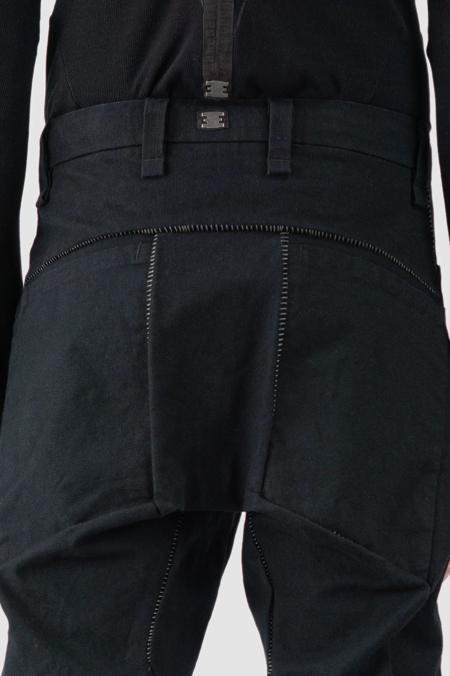 69 by Isaac Sellam - Men's Black Structured French Cotton Trousers - back detail view