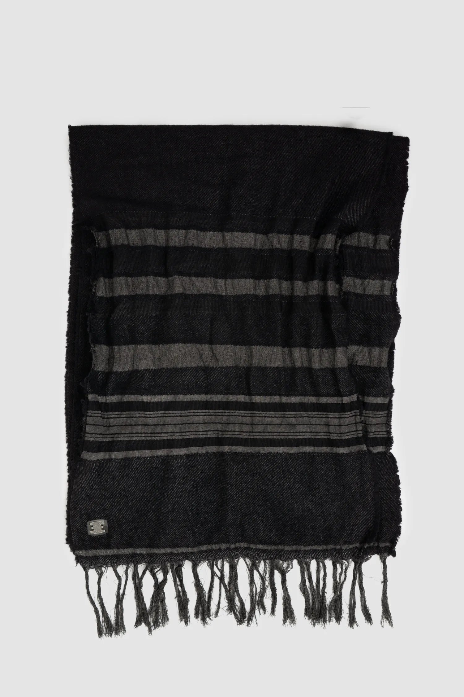 69 by Isaac Sellam - Men's Black Wool Blend Patch Scarf - item laid out front view - MONO-KROM | Gallery