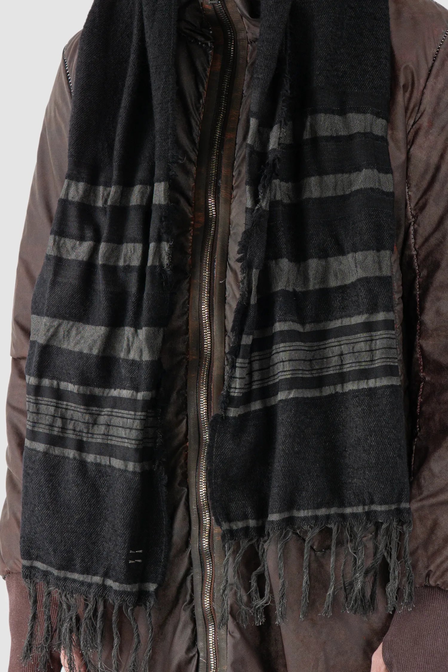 69 by Isaac Sellam - Men's Black Wool Blend Patch Scarf - model detail view