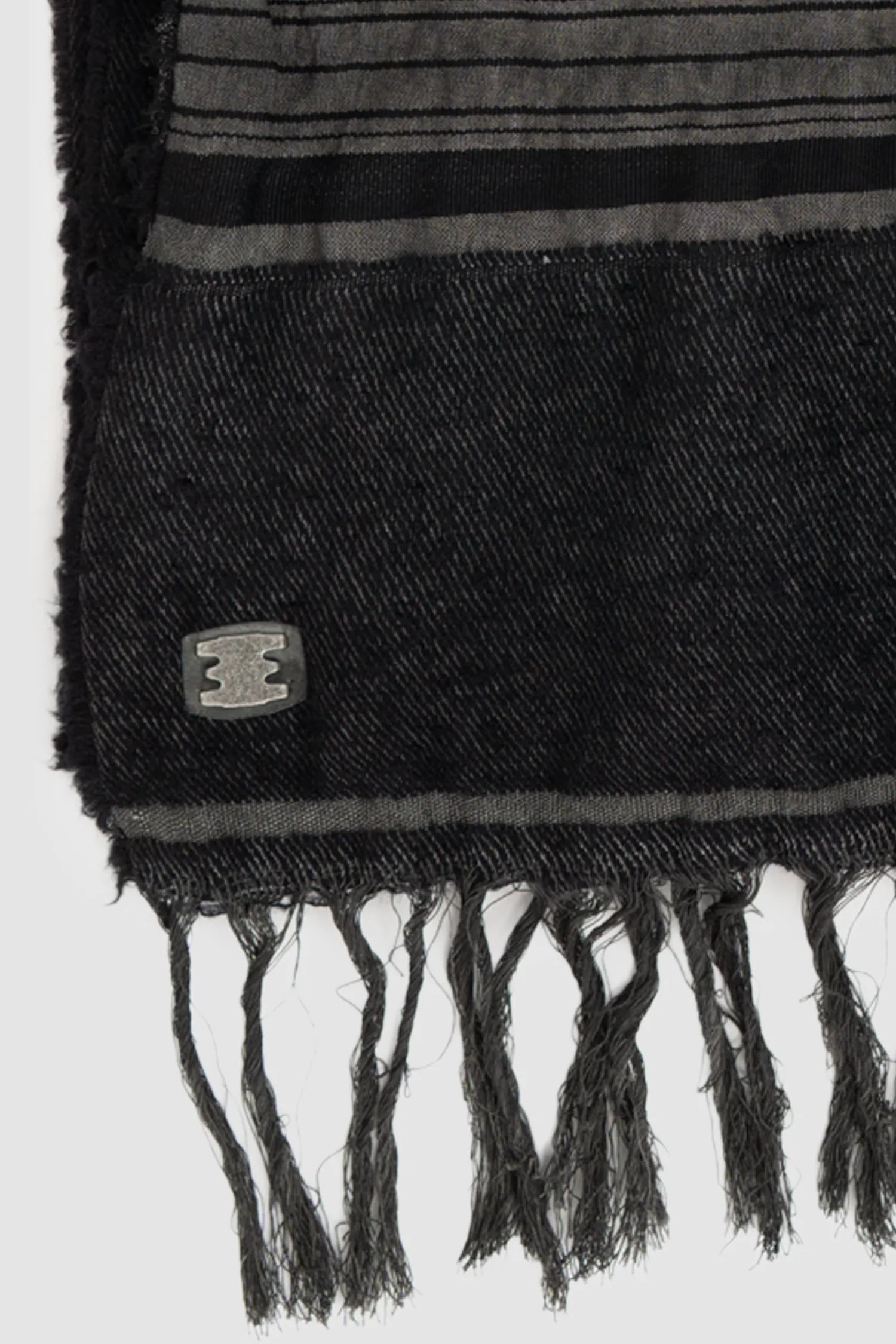 69 by Isaac Sellam - Men's Black Wool Blend Patch Scarf - staple detail view