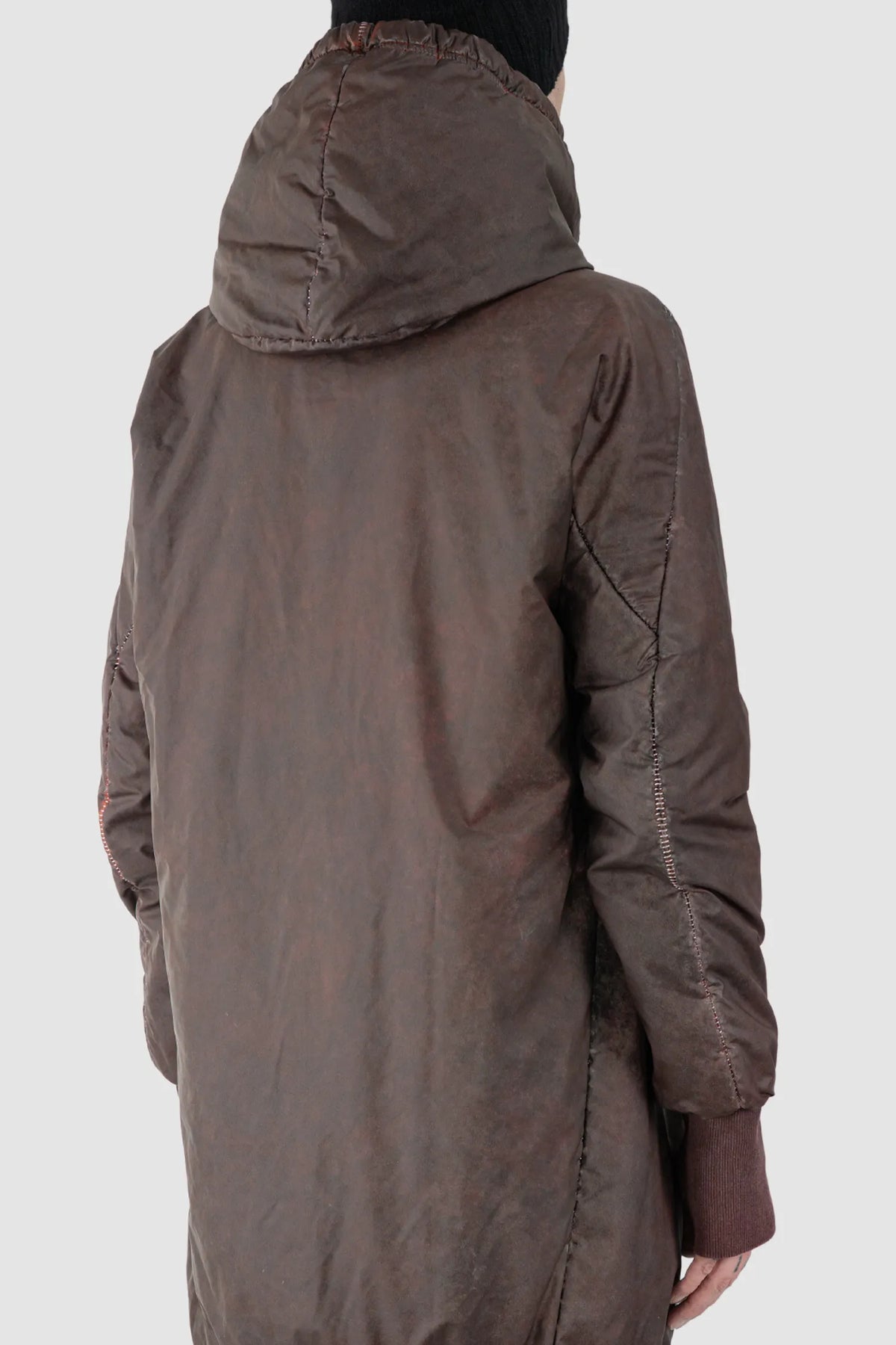 69 by Isaac Sellam - Men's Dirty Red Reflective Padded Parka Jacket - hood detail view