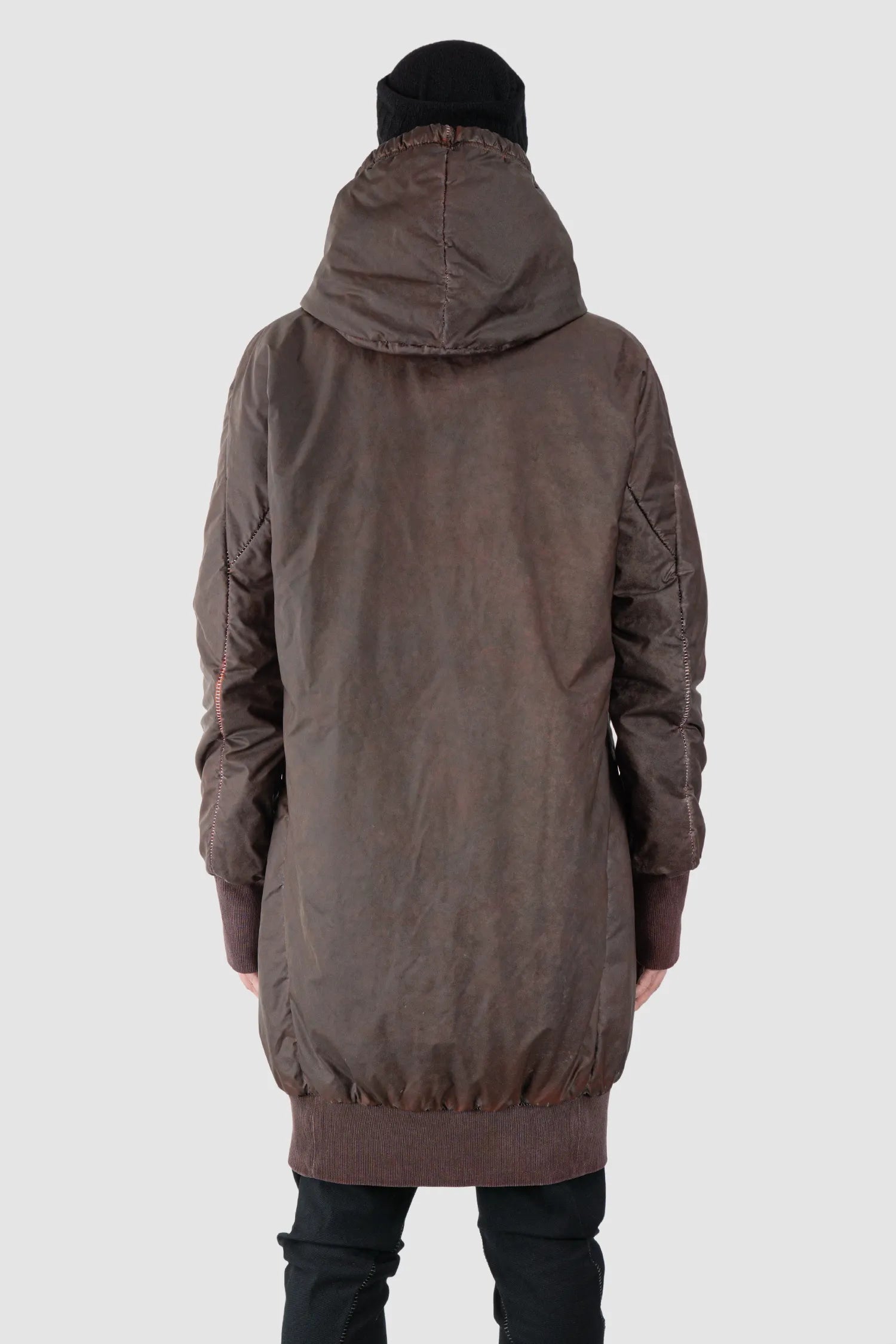69 by Isaac Sellam - Men's Dirty Red Reflective Padded Parka Jacket - model back view