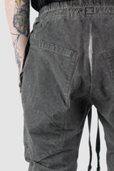 69 by Isaac Sellam - model back detail of Grey 6 Pocket Garment-Dyed Cotton Cargo Pants