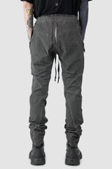 69 by Isaac Sellam - model back view of Grey 6 Pocket Garment-Dyed Cotton Cargo Pants