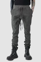 69 by Isaac Sellam - model front relaxed view of Grey 6 Pocket Garment-Dyed Cotton Cargo Pants