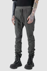 69 by Isaac Sellam - model side view of Grey 6 Pocket Garment-Dyed Cotton Cargo Pants