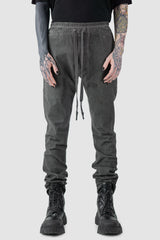 69 by Isaac Sellam - model front view of Grey 6 Pocket Garment-Dyed Cotton Cargo Pants