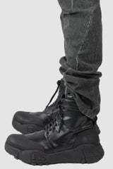 69 by Isaac Sellam - model hem detail of Grey 6 Pocket Garment-Dyed Cotton Cargo Pants