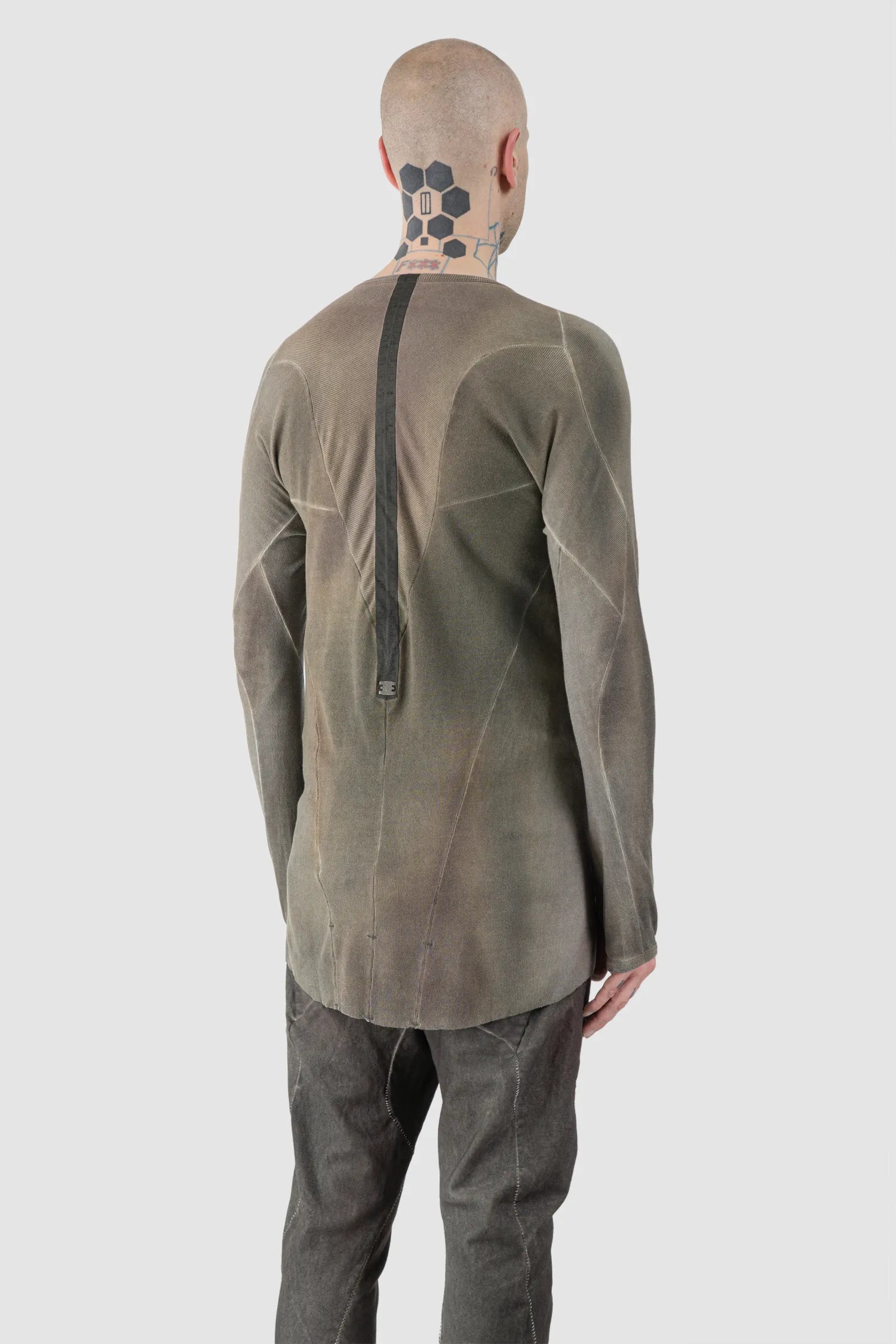 69 by Isaac Sellam - Men's Grey Chrome-Agnon Modal Rib Long Sleeve - model back side view