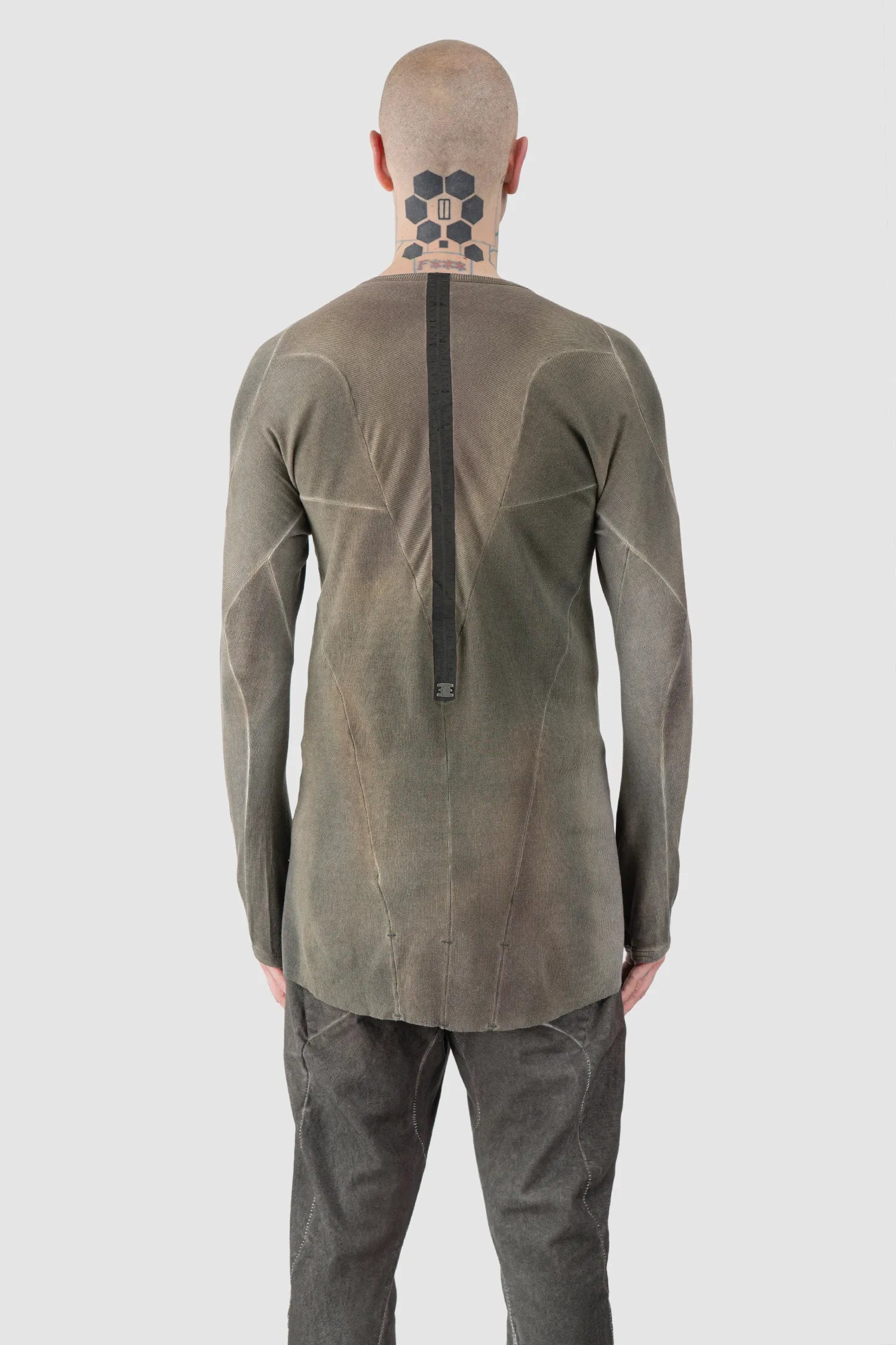 69 by Isaac Sellam - Men's Grey Chrome-Agnon Modal Rib Long Sleeve - model back view