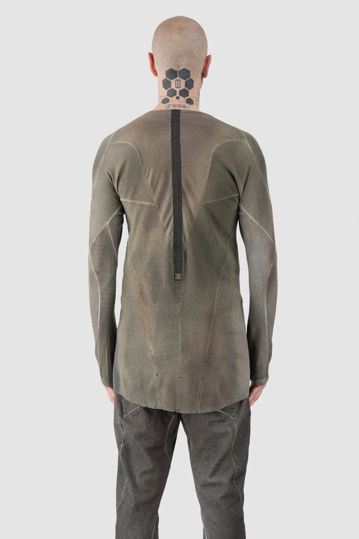 69 by Isaac Sellam - Men's Grey Chrome-Agnon Modal Rib Long Sleeve - model back view