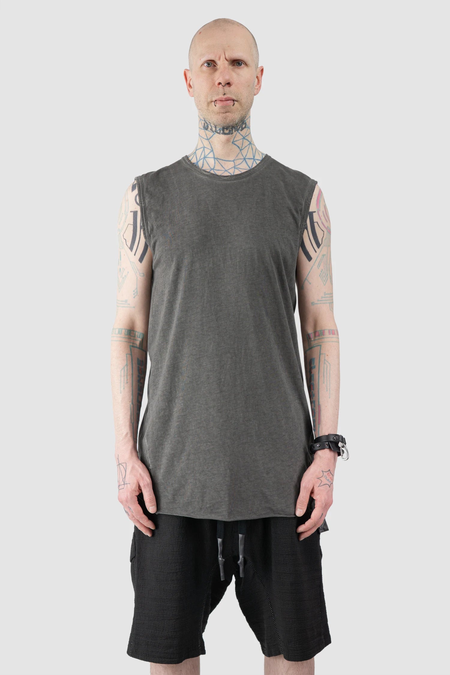 69 by Isaac Sellam - Men’s Grey Dyed Organic Cotton Jersey Tank Top model front view