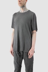 69 by Isaac Sellam - model front side view of men’s Grey Leather Spine Modal-Cashmere Raglan T-Shirt