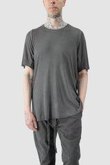 69 by Isaac Sellam - model front relaxed view of men’s Grey Leather Spine Modal-Cashmere Raglan T-Shirt