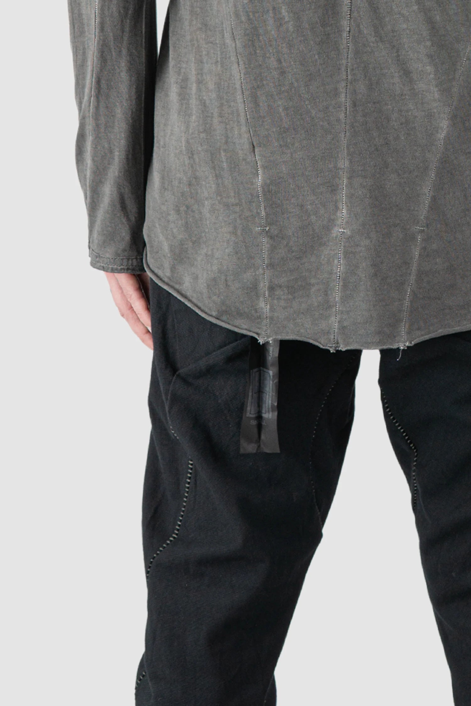 69 by Isaac Sellam - Men’s Grey Organic Cotton Raglan Long Sleeve hem detail view