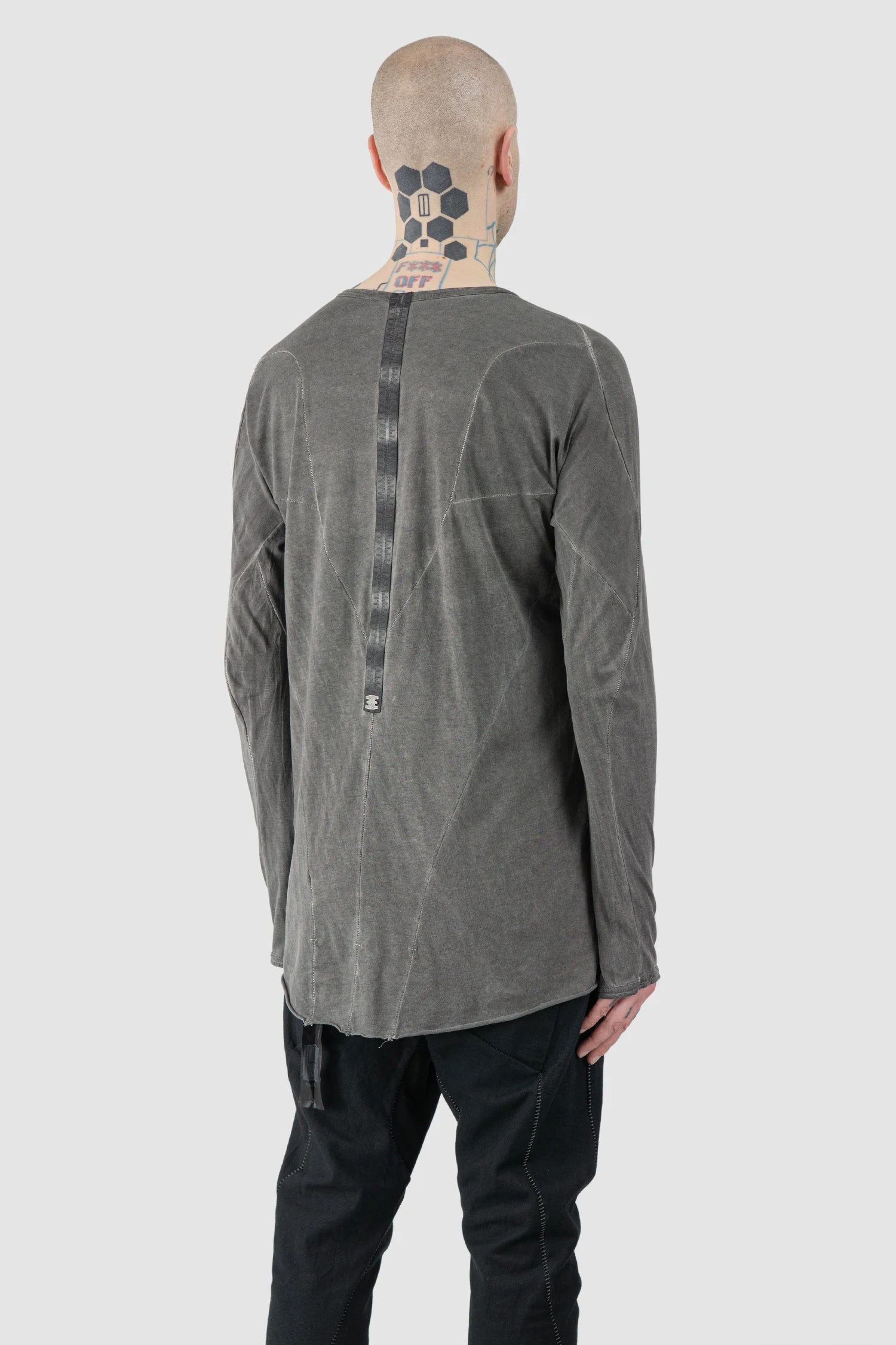 69 by Isaac Sellam - Men’s Grey Organic Cotton Raglan Long Sleeve model back side view