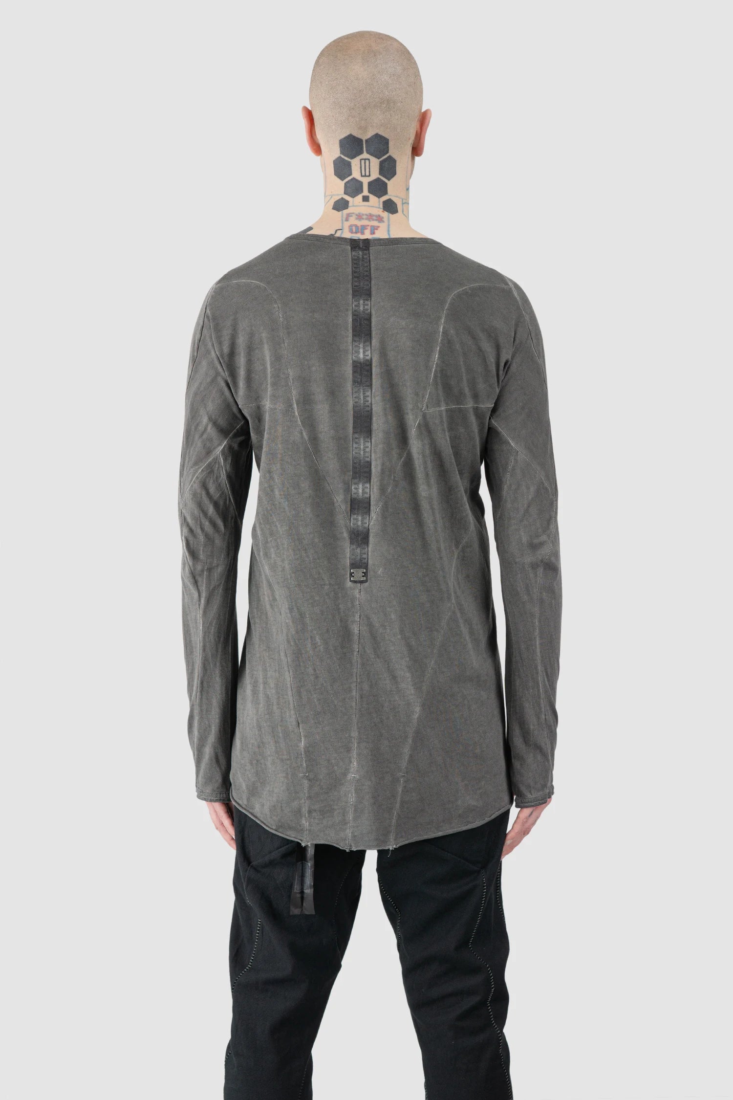 69 by Isaac Sellam - Men’s Grey Organic Cotton Raglan Long Sleeve model back view