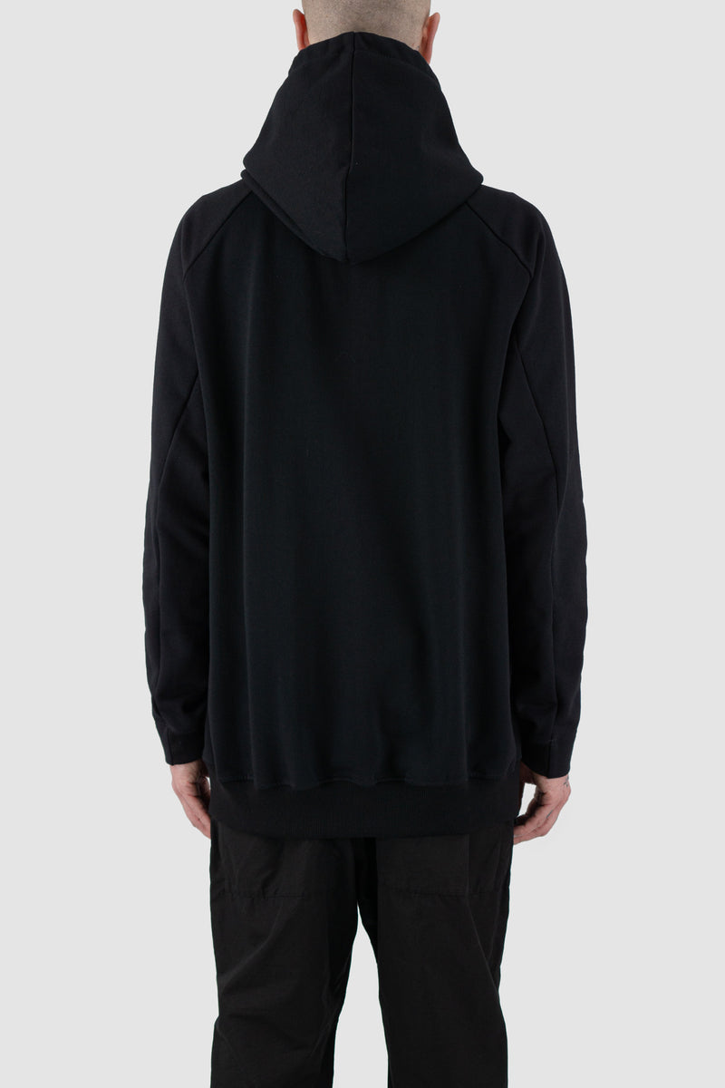 Back view of Black Zipper Sweat Hoodie for Men with relaxed fit, SS24, NOMEN NESCIO