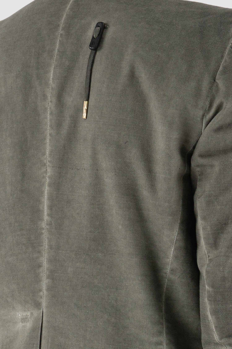 Avant Garde Boris Bidjan Saberi grey cold dyed Blazer Jacket for Men in Slim Fit Sizing and burned Steel Buttons, detail tag.