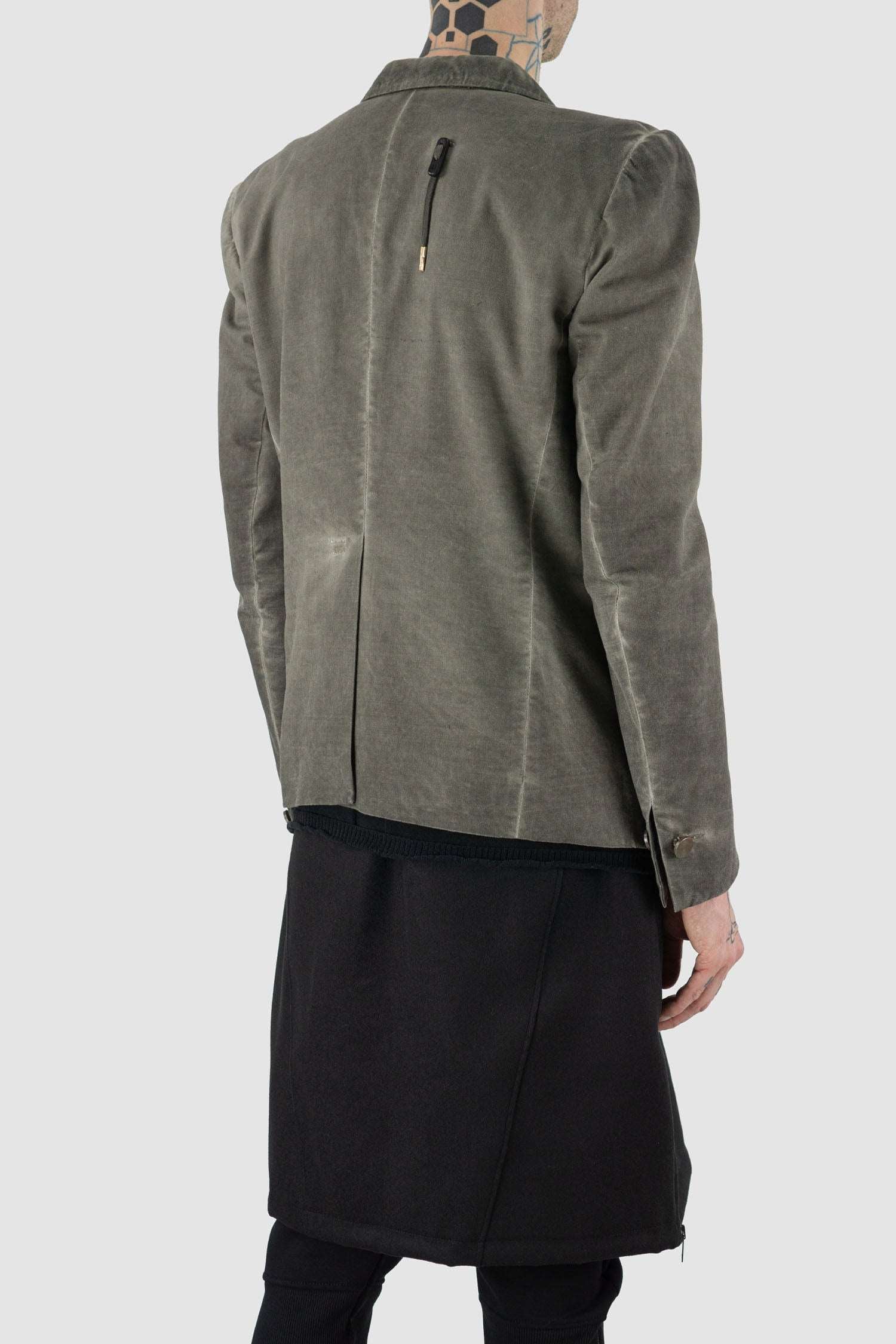 Avant Garde Boris Bidjan Saberi grey cold dyed Blazer Jacket for Men in Slim Fit Sizing and burned Steel Buttons, right back.