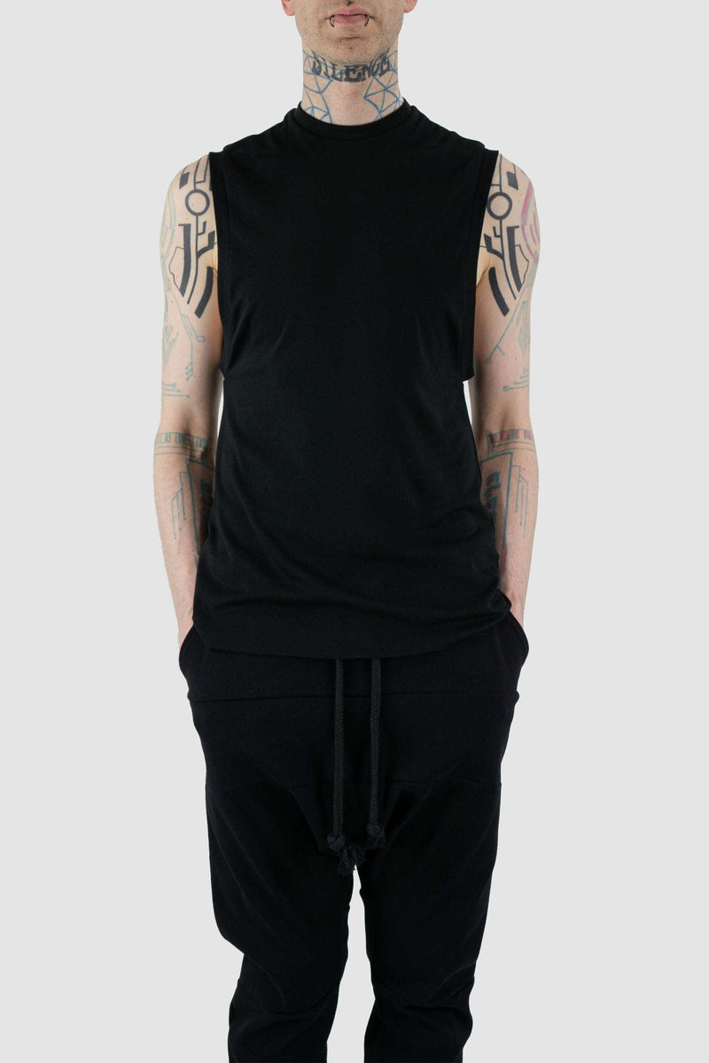 Front 2 view of Black Berlin Top for Men with relaxed fit and stretchy fabric, OBECTRA