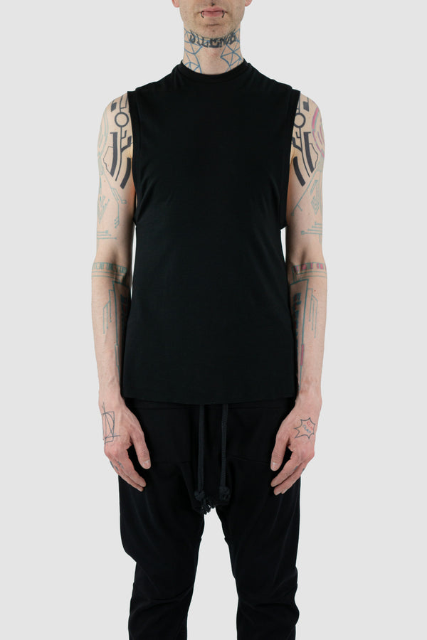 Front view of Black Berlin Top for Men with relaxed fit and stretchy fabric, OBECTRA