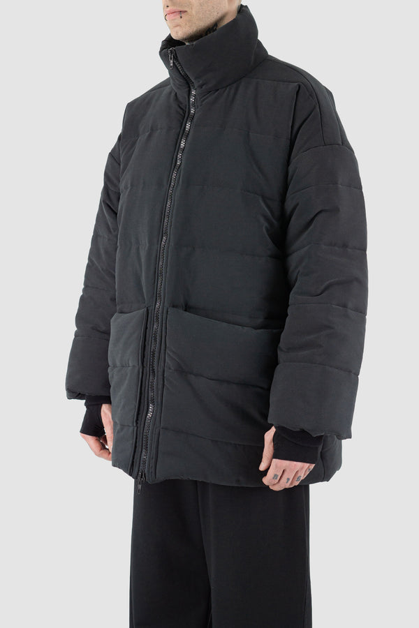 UY STUDIO Black Big Puffer Coat - FW23 'BACK TO SCHOOL' Collection | Oversize Fit, Double Zip Closure, Ribbed Knit Cuffs | High Neck Collar, Vegan Leather Label | Made in Poland
