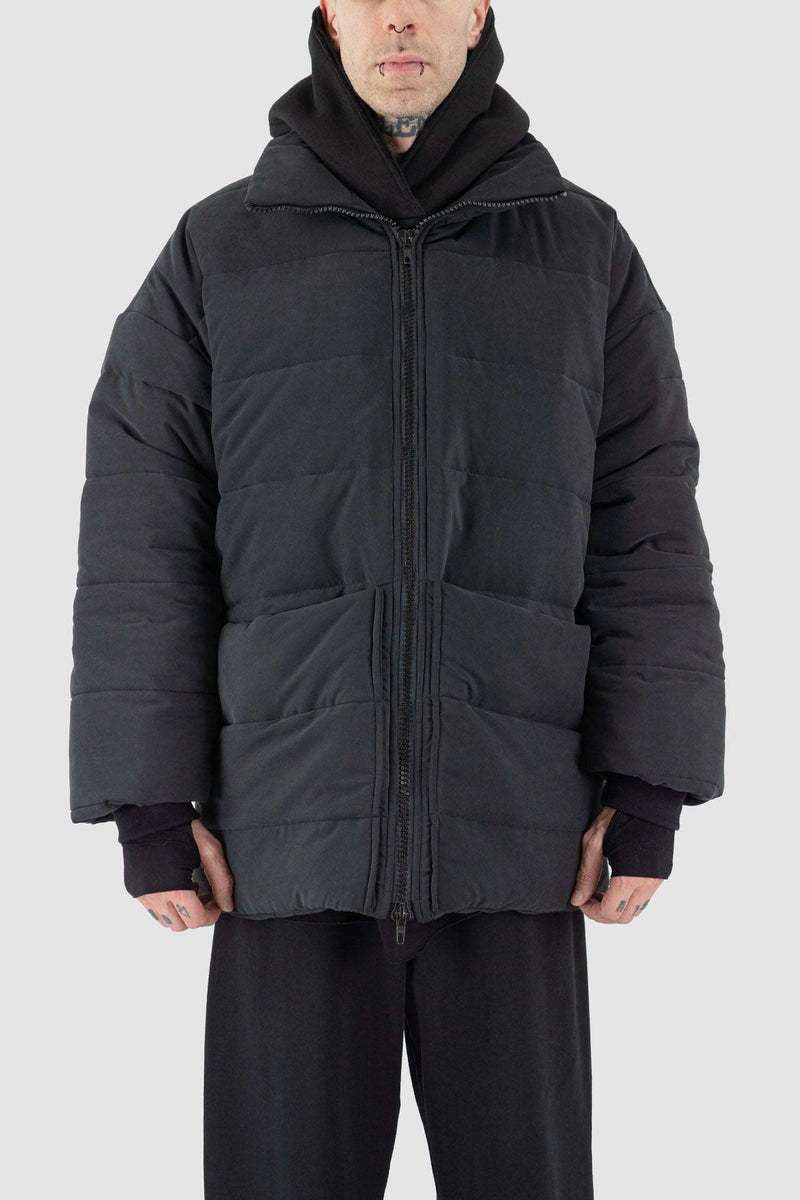 FW23 Black Big Puffer Coat for Men - Front View by UY Studio