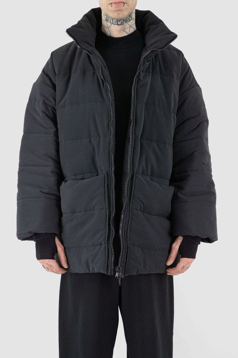 Oversized FW23 Black Puffer Coat with Double Zip Closure by UY Studio - Side View