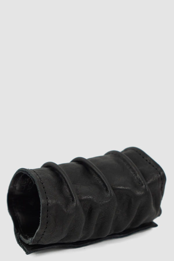 Front view of Black Cowhide Bracelet for Men with 3 push-button detail, LA HAINE INSIDE US